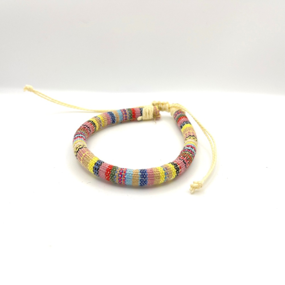 Multicolor Woven Striped Friendship Bracelet Adjustable Boho Fabric Wrap